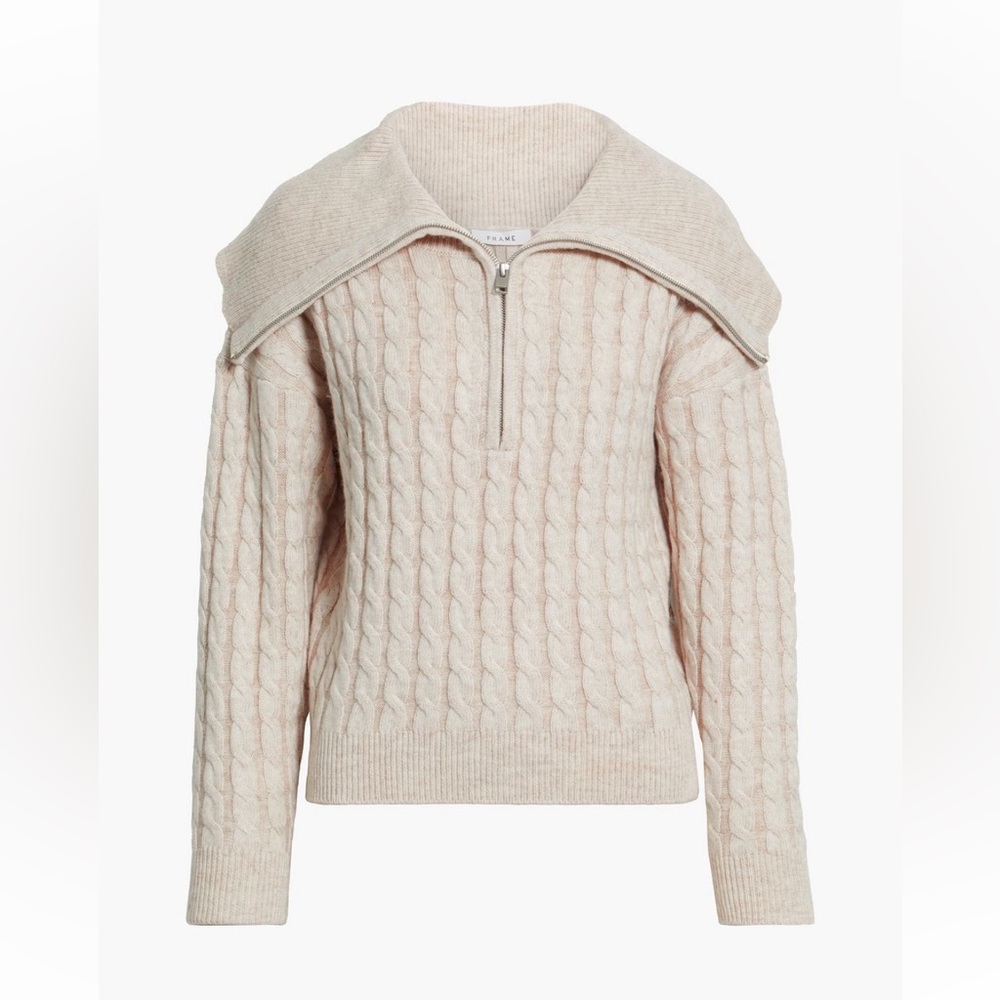 FRAME sweater new with tags
Mélange cable-knit wool-blend half-zip
sweater